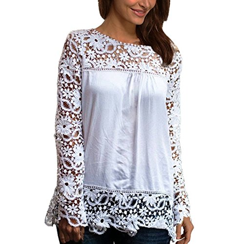SDolphin Womens Spring Long Sleeve Lace Crochet Loose Chiffon T-shirts Blouse