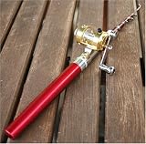 Red World Smallest Red Mini Fishing Fish Rod Pen Reel Pole