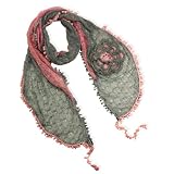 Acrylic & Mohair Fashion Two-Tone Ruffle Knitted Large Flowers Small Ball Tassels Ends Long Scarf - Various Colors