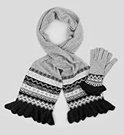 Ruffle Trim Knitted Scarf & Gloves Set with Angora Ruffle Trim Knitted Scarf & Gloves Set with Angora