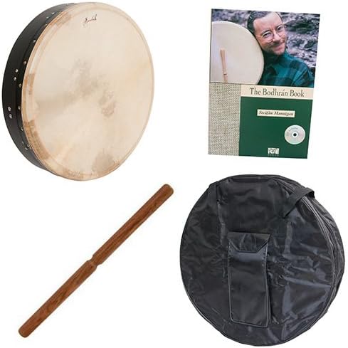 Roosebeck Tunable Mulberry Bodhrán T-Bar 18-by-4-Inch - Black Deluxe Package w/Gig Bag, Tipper &amp; Bodhran Instruction Book &amp; CD