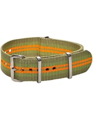 20mm Classic SS Nylon Striped Army / Yellow - Easily Interchangeable Replacement Military Watch Band / Strap - Fits All Watches!!!