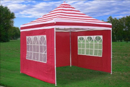 10x10 Pop up 4 Wall Canopy Party Tent Gazebo Ez Red Stripe