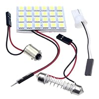 Superled 24 SMD 5050 LED White Color Panel Light Interior Room Dome Door Car Light Bulb Pack of 2
