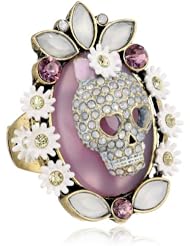 Betsey Johnson "Girlie Grunge" Skull Oval Stretch Ring, Size 7