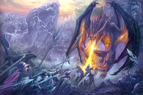 Empire 489227 Fantasy - Attack at the Gorge Drachen Dragon Poster Druck - Gr&ouml;sse 91.5 x 61 cm