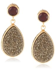 14k Gold over Sterling Silver Garnet and Gold Druzy Teardrop Earrings