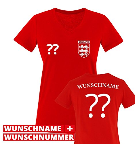 TRIKOT – WUNSCHDRUCK – Damen V-Neck T-Shirt – Rot / Weiss Gr. XL
