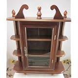 Vintage Fancy Wood Mini Curio Cabinet Display Shelf w Glass Door Rounded Shelves