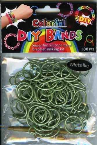 Loom Bands Refills - 100 Count - METALLIC SAGE (with crochet hook & buckles)