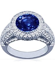 14K White Gold Round Cut Blue Sapphire Ring With Sidestones (GIA Certificate)