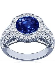 18K White Gold Round Cut Blue Sapphire Ring With Sidestones (GIA Certificate)