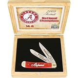 Frost Cutlery & Knives SWANC095 Steel Warrior Series - Alabama Crimson Tide 2009 Football National Champions Commemorative Trapper Knife with Crimson Red Smooth Bone Handles