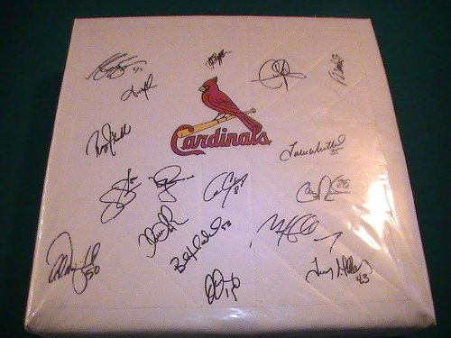 2010 ST LOUIS CARDINALS TEAM SIGNED AUTOGRAPHED BASEBALL BASE MARK MCGWIRE, MATT HOLLIDAY, CHRIS CARPENTER COA + PROOF PHOTO