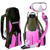 Diva 1 LX Mask- Island Dry LX Snorkel - Trek Fin - Travel Bag Set Pink (FREE SHIPPING), Medium/Large | (9.5-11.5)