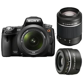 Sony Alpha SLT-A33/L DSLR with Translucent Mirror Technology and 3D Sweep Panorama and 18-55mm F3.5-5.6 Lens with Sony SAL552002 Telephoto Zoom Lens and SAL30M28 30mm Lens