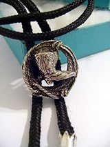 Silver Tone Metal BOOTS Lasso BOLO TIE Cowboy NECKLACE