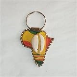 Hand Made Leather Africa Map Keyring Key Chain Holder With Cowry Shell - Traditional African Colors