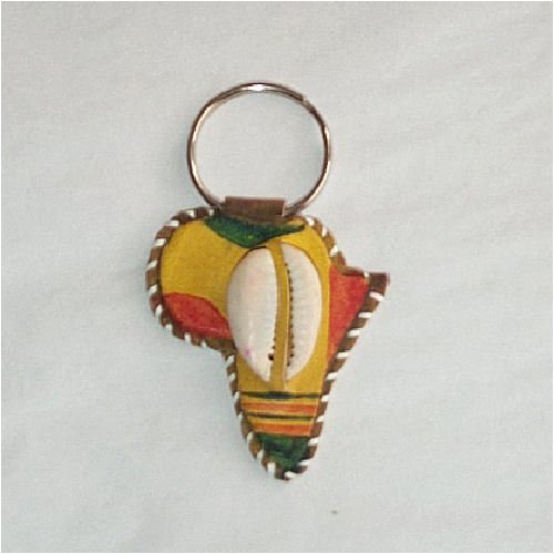 Cover image : Hand Made Leather Africa Map Keyring Key Chain Holder With Cowry Shell - Traditional African Colors