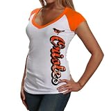 Baltimore Orioles Ladies White Side Script V-Neck Raglan T-shirt