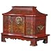 Handmade Red Leather Painted Gold Peony Pagoda Shaped 12" Storage/Gift Box