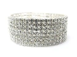 Silvertone Seven Row Rhinestone Stretch Bracelet Fashion Jewelry