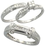14k White Gold Trio 3-Piece His (5mm) & Hers (4mm; 4mm) Wedding Band Set, w/ 0.78 Carat Invisible-set Diamonds; (Men's Size 9 to 12; Ladies' Size 6 to 8)