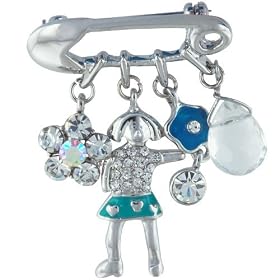 Decorated Safety With Rhinestones Pin Brooch by Pugster