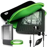 Amazon Kindle 3 ( Wifi Only , Wifi + 3G ) ( Latest Generation ) Accessories Kit: Black with Emerald Green Carrying Sleeve With Extra Pocket + Kindle Earphones with Microphone + Custom Cut Kindle 2 Screen Protector + A Live*Laugh*Love Wrist Band!!!