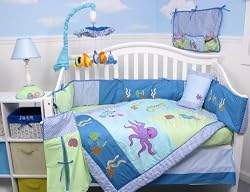 SoHo Deep Sea Aquarium Baby Crib Nursery Bedding Set 13 pcs included Diaper Bag with Changing Pad & Bottle Case
