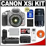 Canon Digital Rebel XSi Digital SLR Camera Body (Silver) & EF-S 18-55mm IS Lens + EF 75-300mm III Lens + BG-E5 Battery Grip + 8GB SD Card + Case + Cameta Bonus Accessory Kit