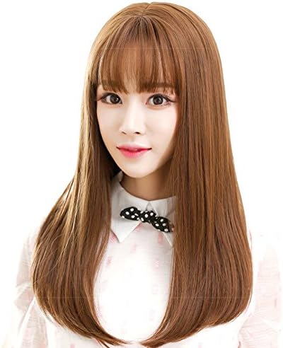 Korean Fashion Hot Sales Woman Middle Long Straight Wig Hair Bang Ladies Fancy Dress Five Colors Choose Deep Brown