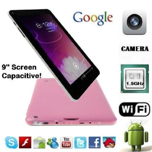 Afunta® 9 Inch Google Android 4.0 512MB/8GB Tablet PC Dual Camera MID Capacitive Multiple Touch Screen G-sensor Allwinner A13, 3d Games Skype Video Calling, Netflix Movies Flash 11.1 (Dual Camera, Pink)