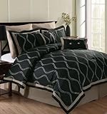 8 PC. CALLYPSO WAVY OVERSIZED COMFORTER SET, PILLOWS, SHAMS, QUEEN, BLACK
