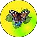 Brown Butterfly with Blue Flowers & Leaves - Vinyl Stained Glass Film, Static Cling Window Decal
