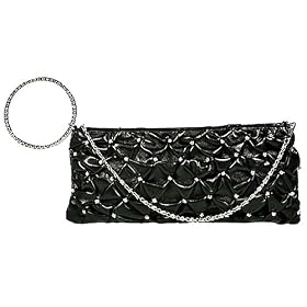 Buy BLACK RUFFLED RHINESTONE BRACELET CLUTCH WRISTLET by Luxury Divas