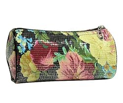 Oblong Sequin Floral Cosmetic Bag for Home or Travel -- Variety of Colors