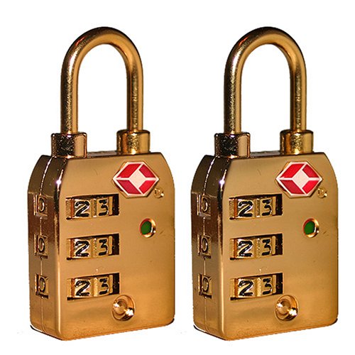 2 x High Security 3-Dial TSA Combination Luggage Locks With SEARCHCHECK (GOLD)