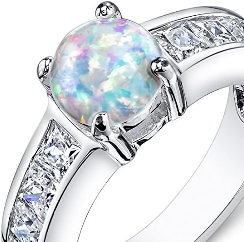 Created Opal Engagement Ring Sterling Silver 1.25 Carats Size 8