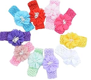 Qs 10pcs Baby Headbands Girl's Flower Hairband & Gift Bag Print Quest Sweet