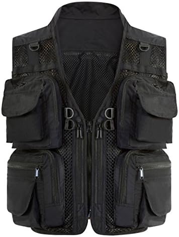 Men's 17 Pockets Mesh Water Resistant Fishing Photography Vest Black US L