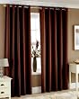 Eyelet fully lined readymade Faux silk Curtains width 90" x Drop 90" - CHOCOLATE BROWN