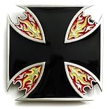 FLAMING MALTESE CROSS Belt Buckle Biker Rogue Hooligan