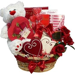Valentines Treasures Gourmet Food Gift Basket with Teddy Bear