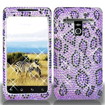 LG VS910 Revolution 4G MS910 Esteem Full Diamond Purple Black Leopard Case Cover Protector (free ESD Shield Bag, Ship in Carton Box)