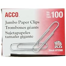 ACCO Economy Jumbo Paper Clips, Smooth, Jumbo, 100/Box, 10 Boxes (72580)