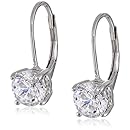 Platinum-Plated Sterling Silver Swarovski Zirconia 2 cttw Leverback Earrings