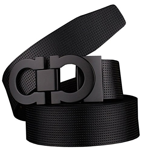 Guan's Men's Smooth Leather buckle belt 35mm Leather up to 42in