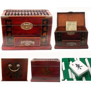 Chinese Mahjong Set in Leather with an Abacus on the Top