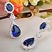 EVER FAITH Silver-Tone Cubic Zirconia Flower Tear Drop Pierced Dangle Earrings Blue Sapphire-color